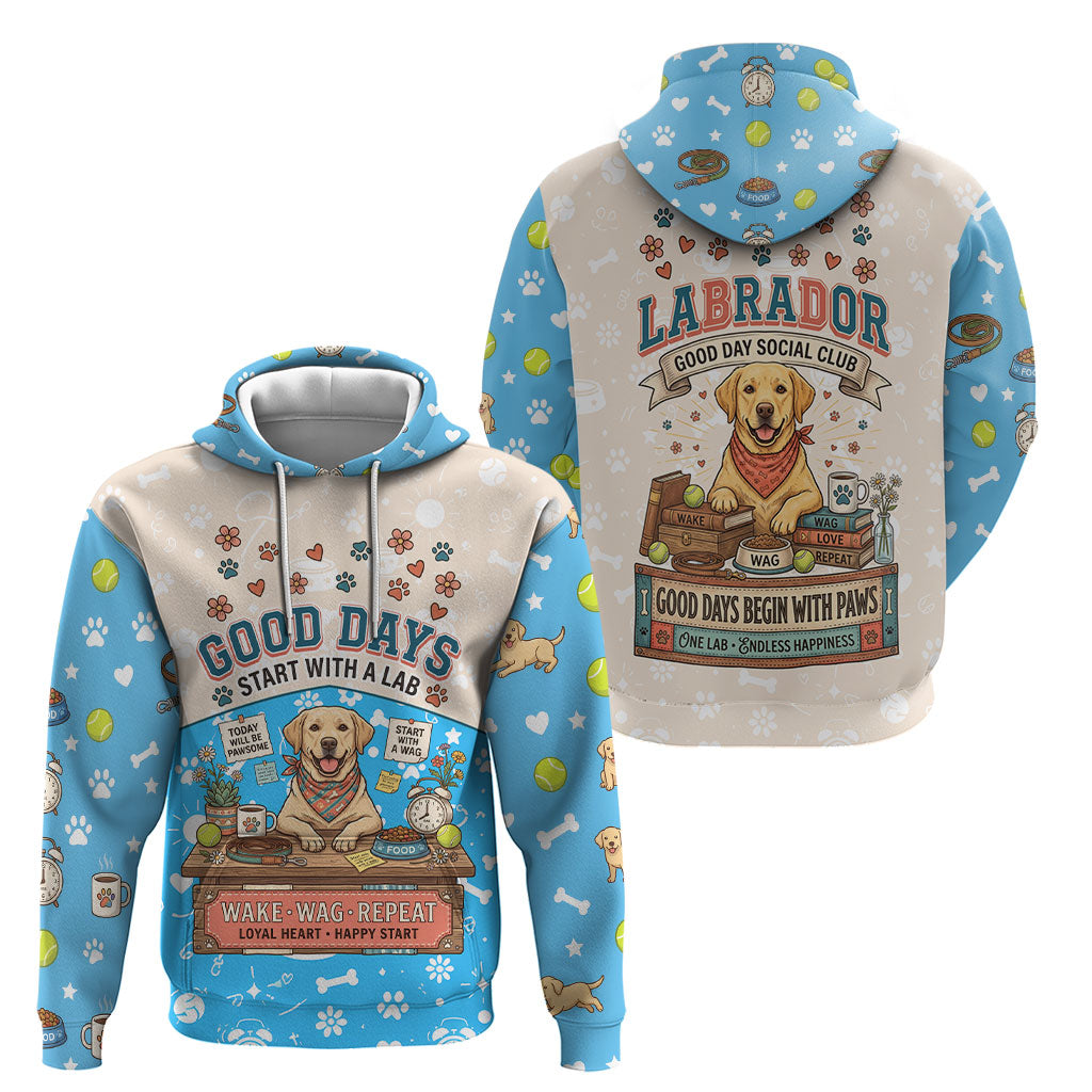 Labrador Good Days Start With A Lab Hoodie Retro Cute Yellow Lab Paws And Tennis Balls