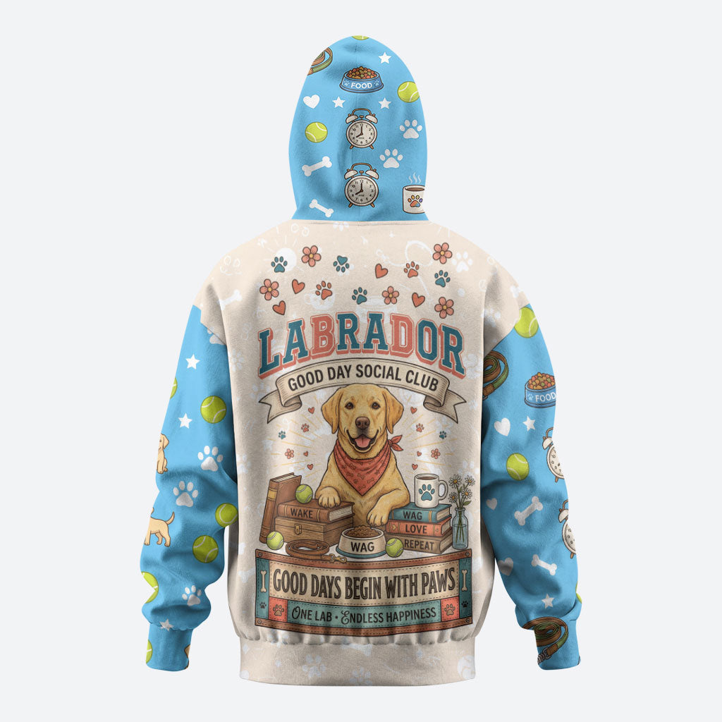 Labrador Good Days Start With A Lab Hoodie Retro Cute Yellow Lab Paws And Tennis Balls