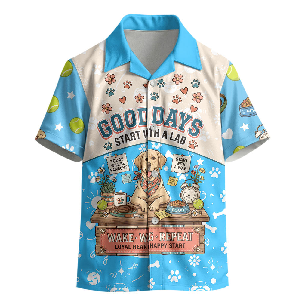 Labrador Good Days Start With A Lab Kid Hawaiian Shirt Retro Cute Yellow Lab Paws And Tennis Balls