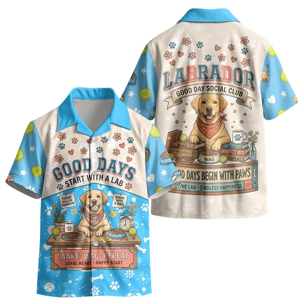 Labrador Good Days Start With A Lab Kid Hawaiian Shirt Retro Cute Yellow Lab Paws And Tennis Balls