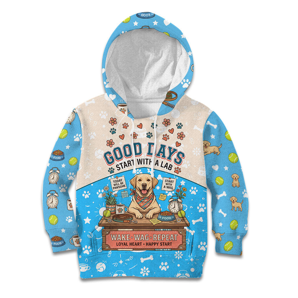 Labrador Good Days Start With A Lab Kid Hoodie Retro Cute Yellow Lab Paws And Tennis Balls