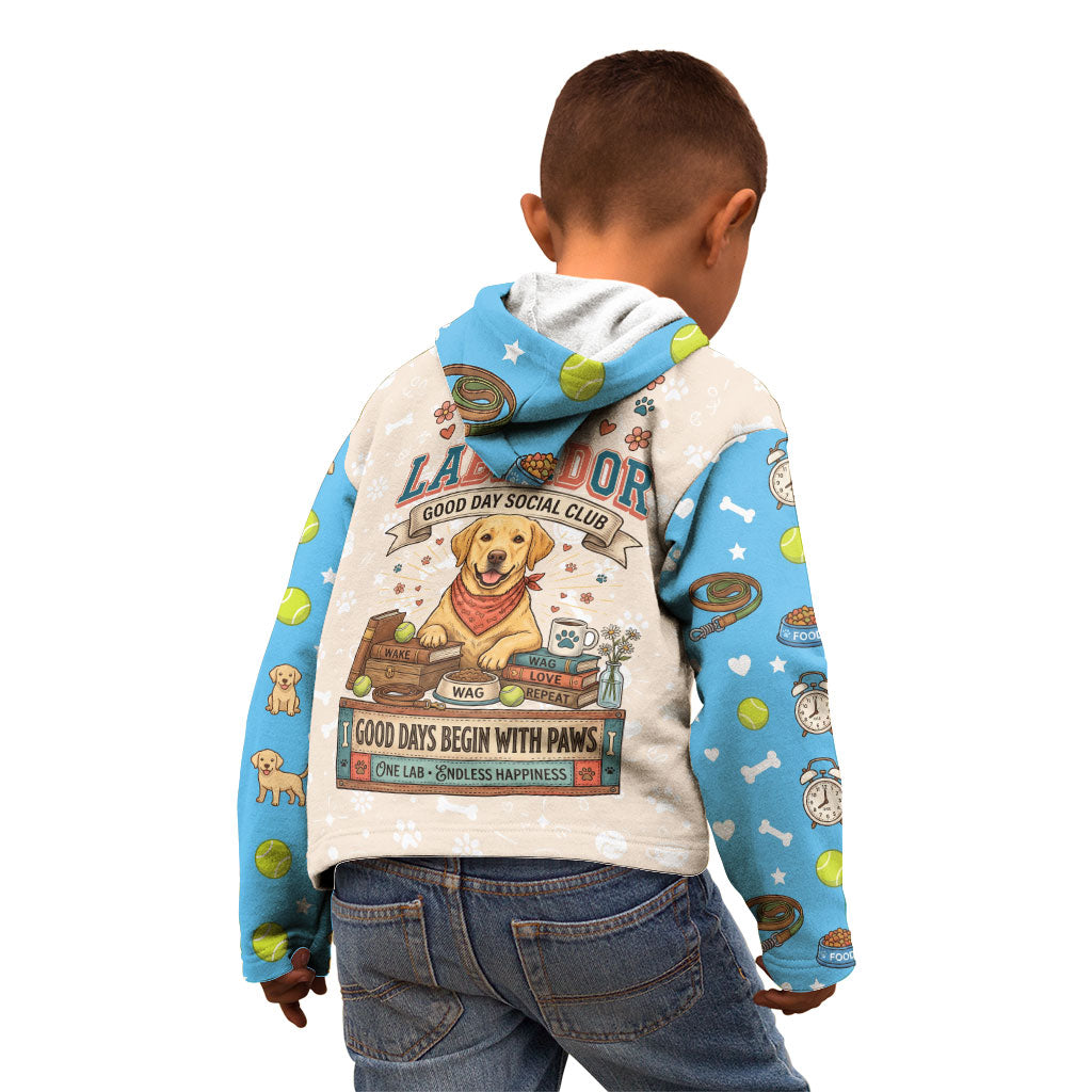 Labrador Good Days Start With A Lab Kid Hoodie Retro Cute Yellow Lab Paws And Tennis Balls