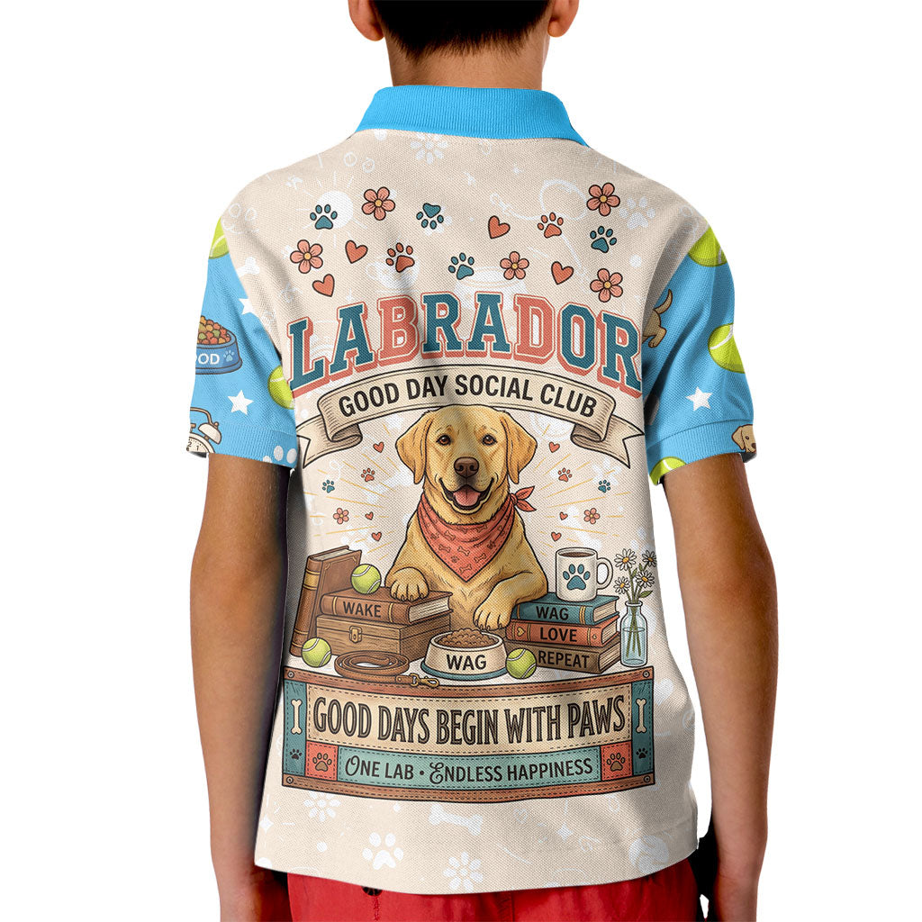 Labrador Good Days Start With A Lab Kid Polo Shirt Retro Cute Yellow Lab Paws And Tennis Balls