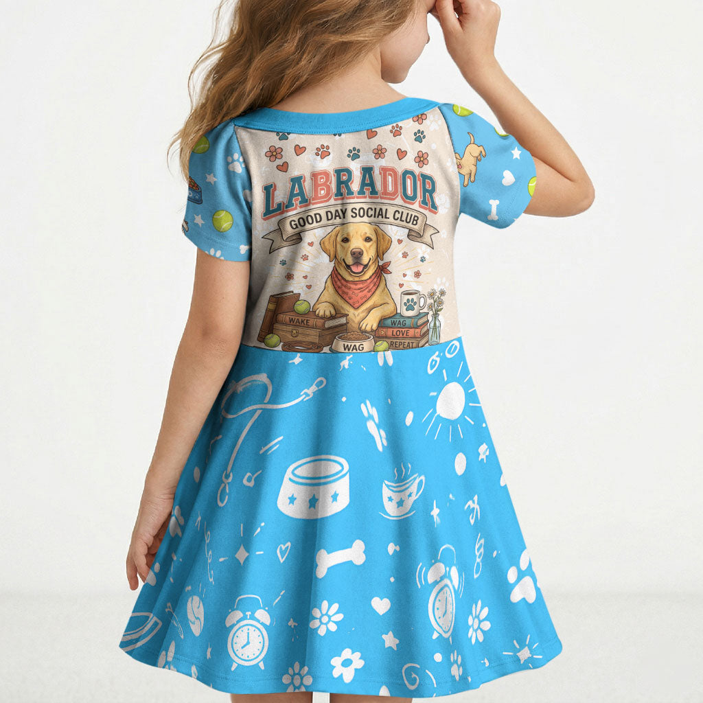 Labrador Good Days Start With A Lab Kid Short Sleeve Dress Retro Cute Yellow Lab Paws And Tennis Balls