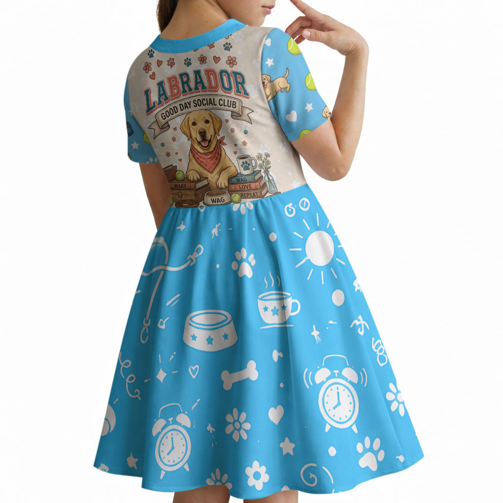 Labrador Good Days Start With A Lab Kid Short Sleeve Dress Retro Cute Yellow Lab Paws And Tennis Balls