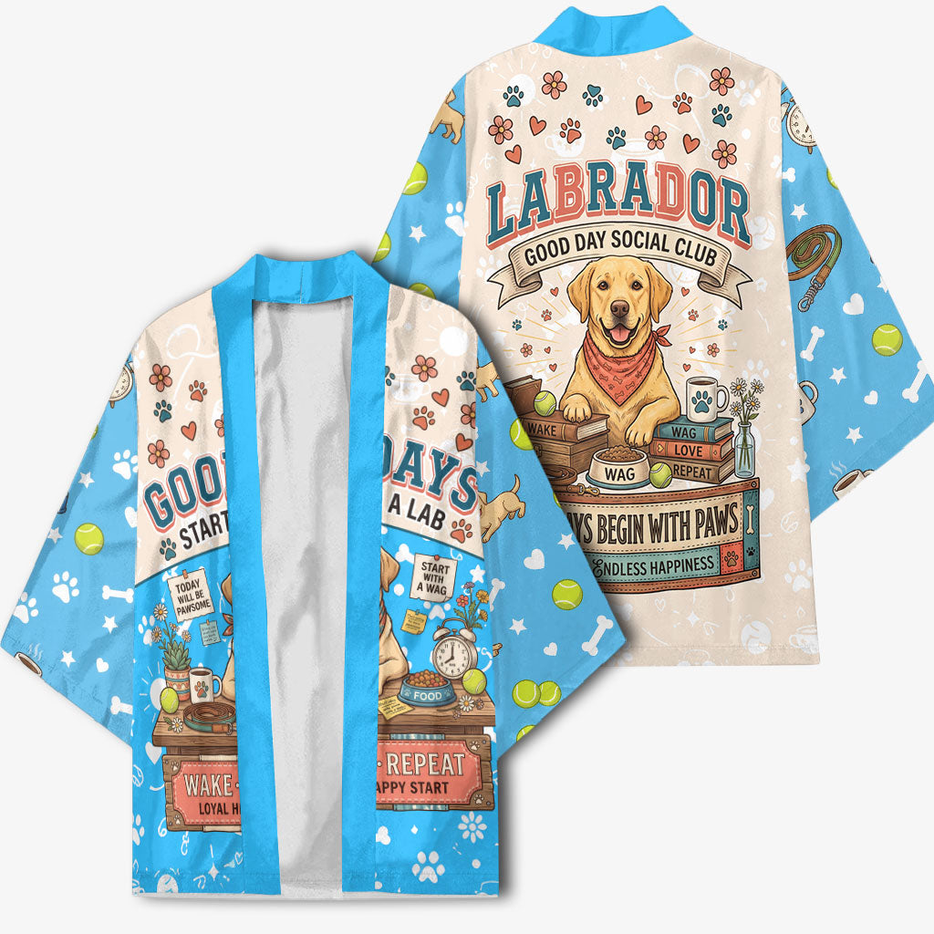 Labrador Good Days Start With A Lab Kimono Retro Cute Yellow Lab Paws And Tennis Balls