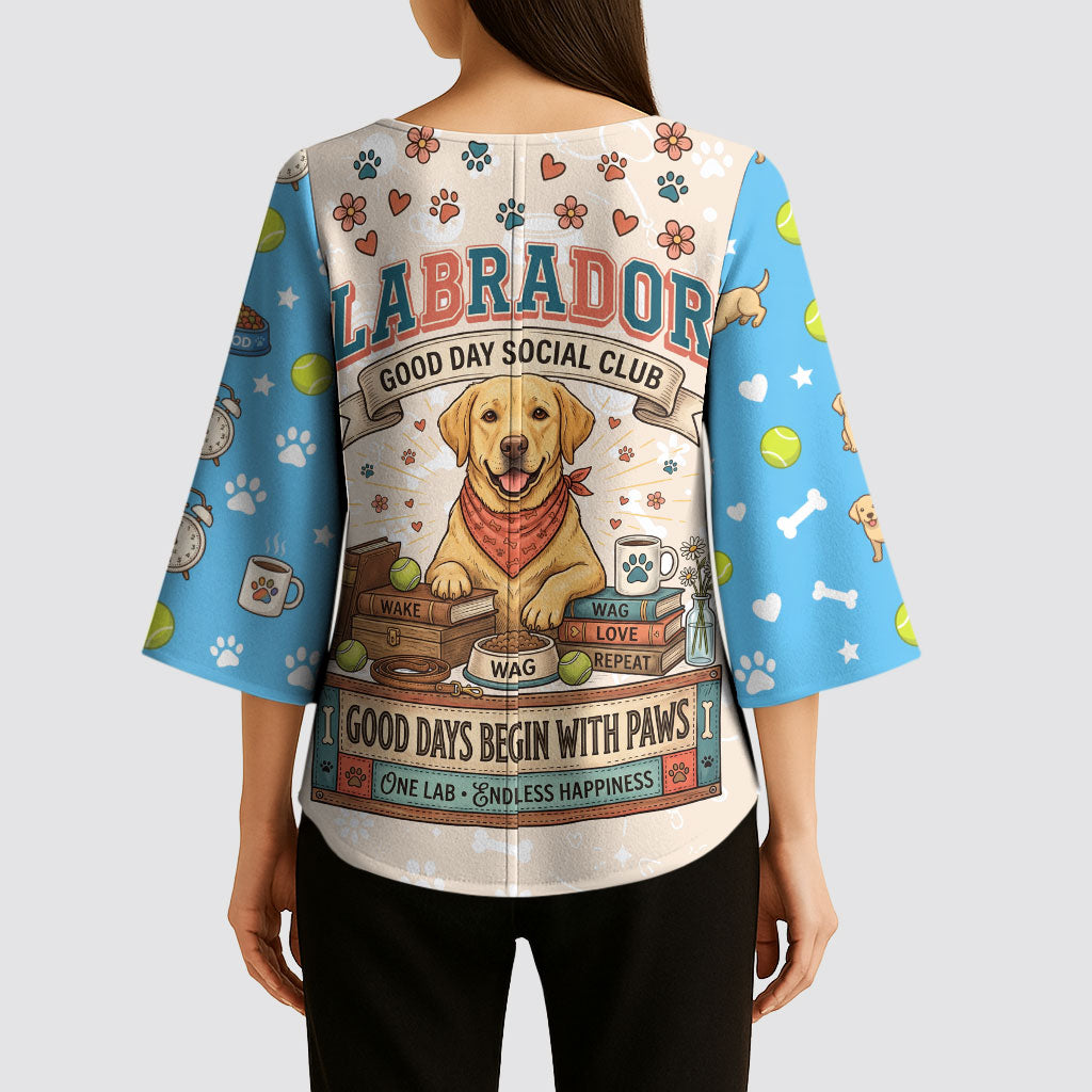 Labrador Good Days Start With A Lab Kimono Sleeve Blouse Retro Cute Yellow Lab Paws And Tennis Balls