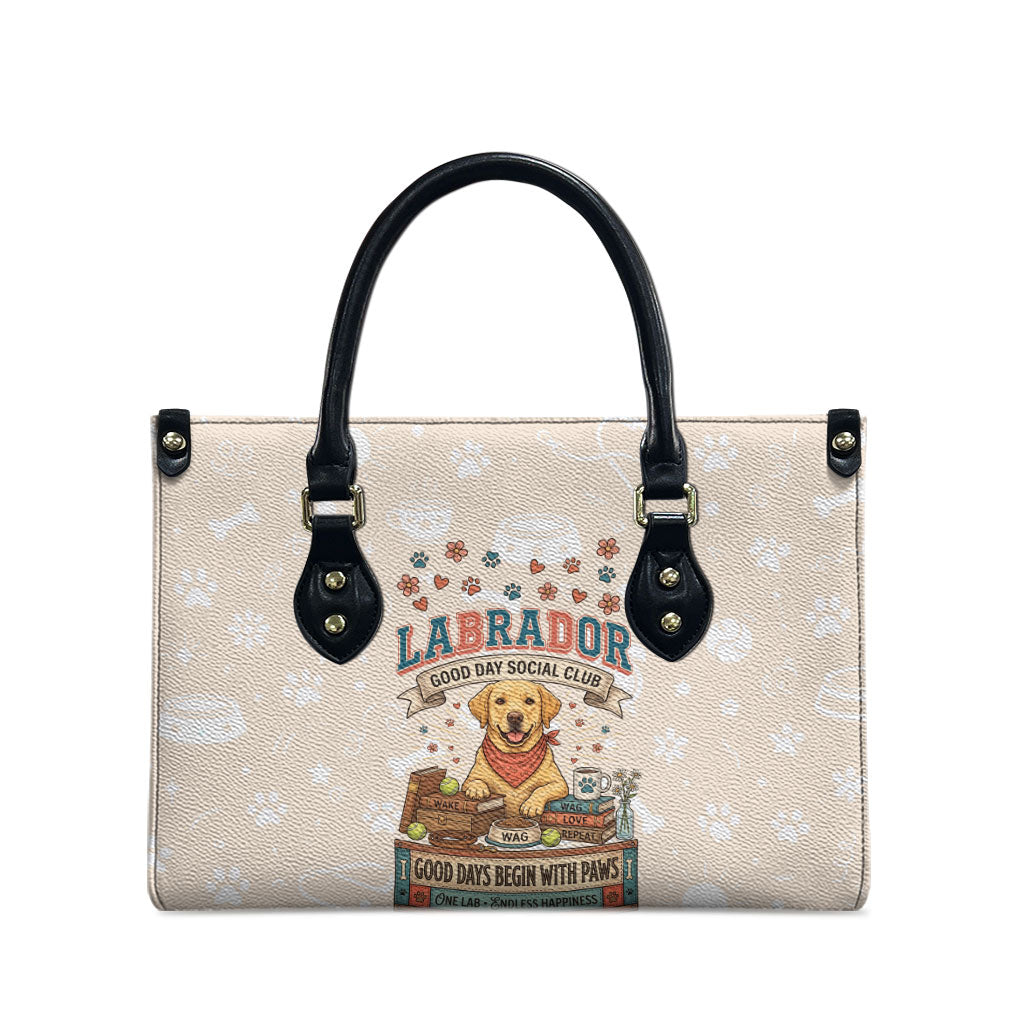Labrador Good Days Start With A Lab Leather Bag Retro Cute Yellow Lab Paws And Tennis Balls