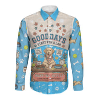 Labrador Good Days Start With A Lab Long Sleeve Button Shirt Retro Cute Yellow Lab Paws And Tennis Balls