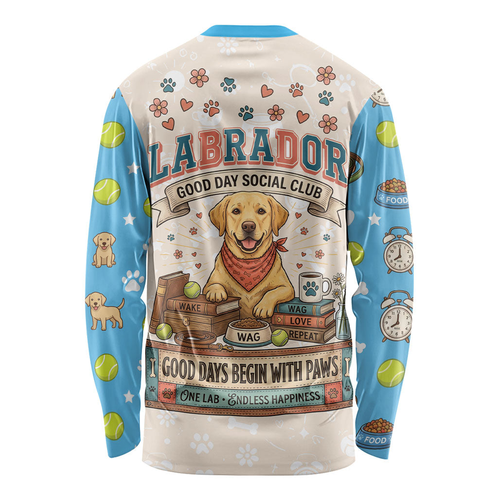 Labrador Good Days Start With A Lab Long Sleeve Shirt Retro Cute Yellow Lab Paws And Tennis Balls