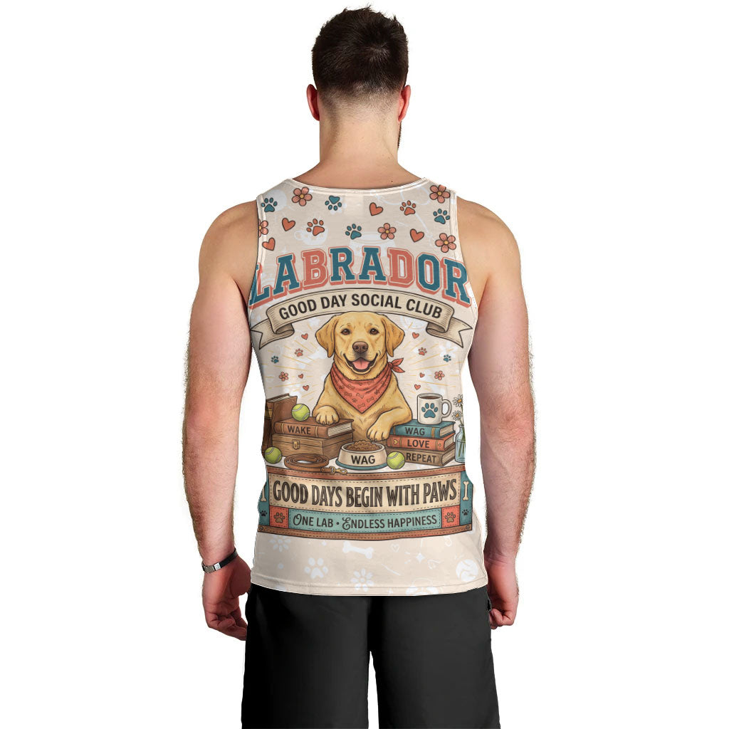 Labrador Good Days Start With A Lab Men Tank Top Retro Cute Yellow Lab Paws And Tennis Balls