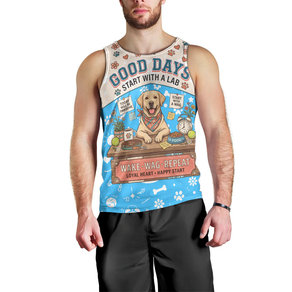Labrador Good Days Start With A Lab Men Tank Top Retro Cute Yellow Lab Paws And Tennis Balls