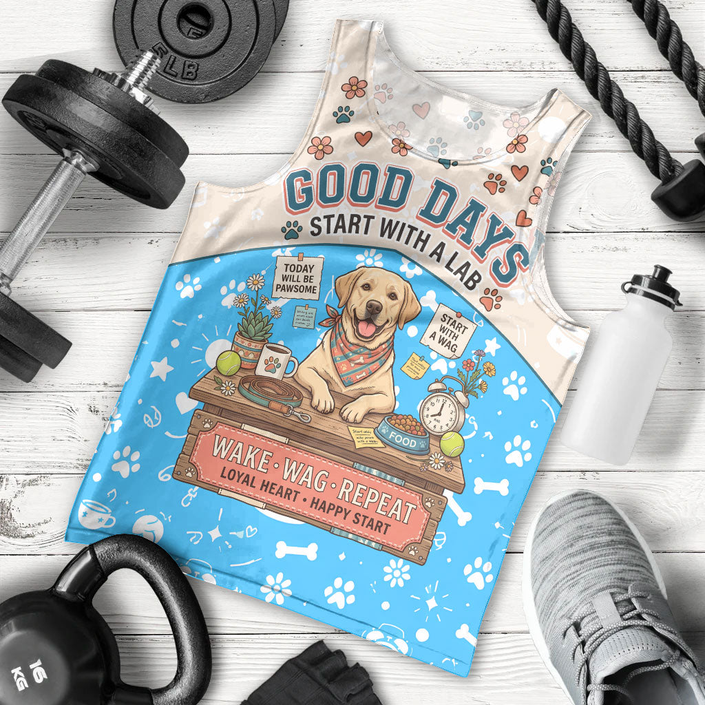 Labrador Good Days Start With A Lab Men Tank Top Retro Cute Yellow Lab Paws And Tennis Balls
