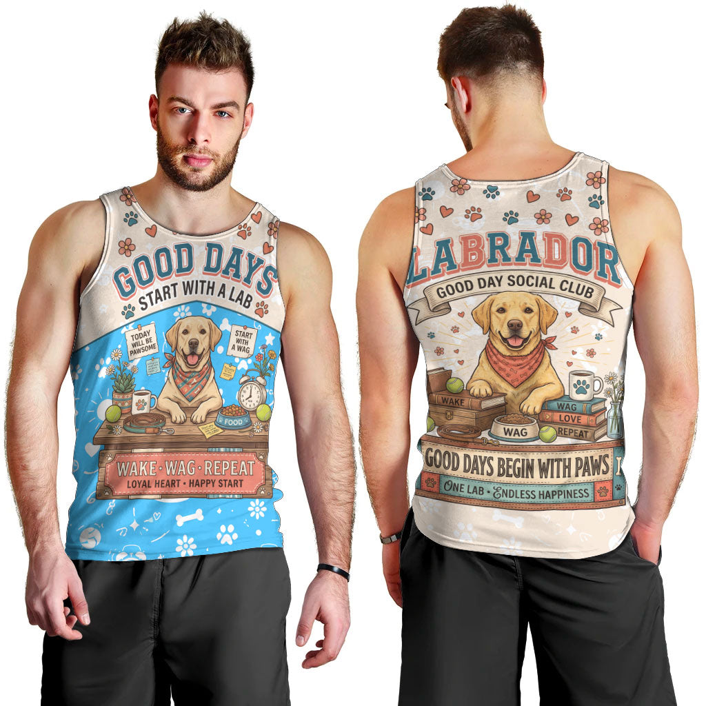 Labrador Good Days Start With A Lab Men Tank Top Retro Cute Yellow Lab Paws And Tennis Balls