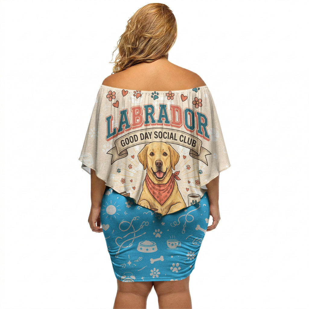 Labrador Good Days Start With A Lab Off Shoulder Short Dress Retro Cute Yellow Lab Paws And Tennis Balls