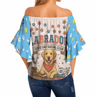 Labrador Good Days Start With A Lab Off Shoulder Wrap Waist Top Retro Cute Yellow Lab Paws And Tennis Balls