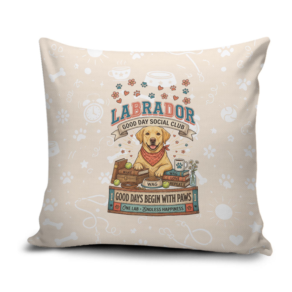 Labrador Good Days Start With A Lab Pillow Cover Retro Cute Yellow Lab Paws And Tennis Balls
