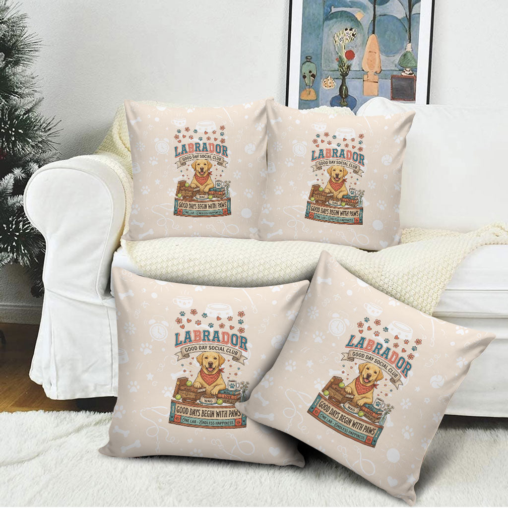 Labrador Good Days Start With A Lab Pillow Cover Retro Cute Yellow Lab Paws And Tennis Balls