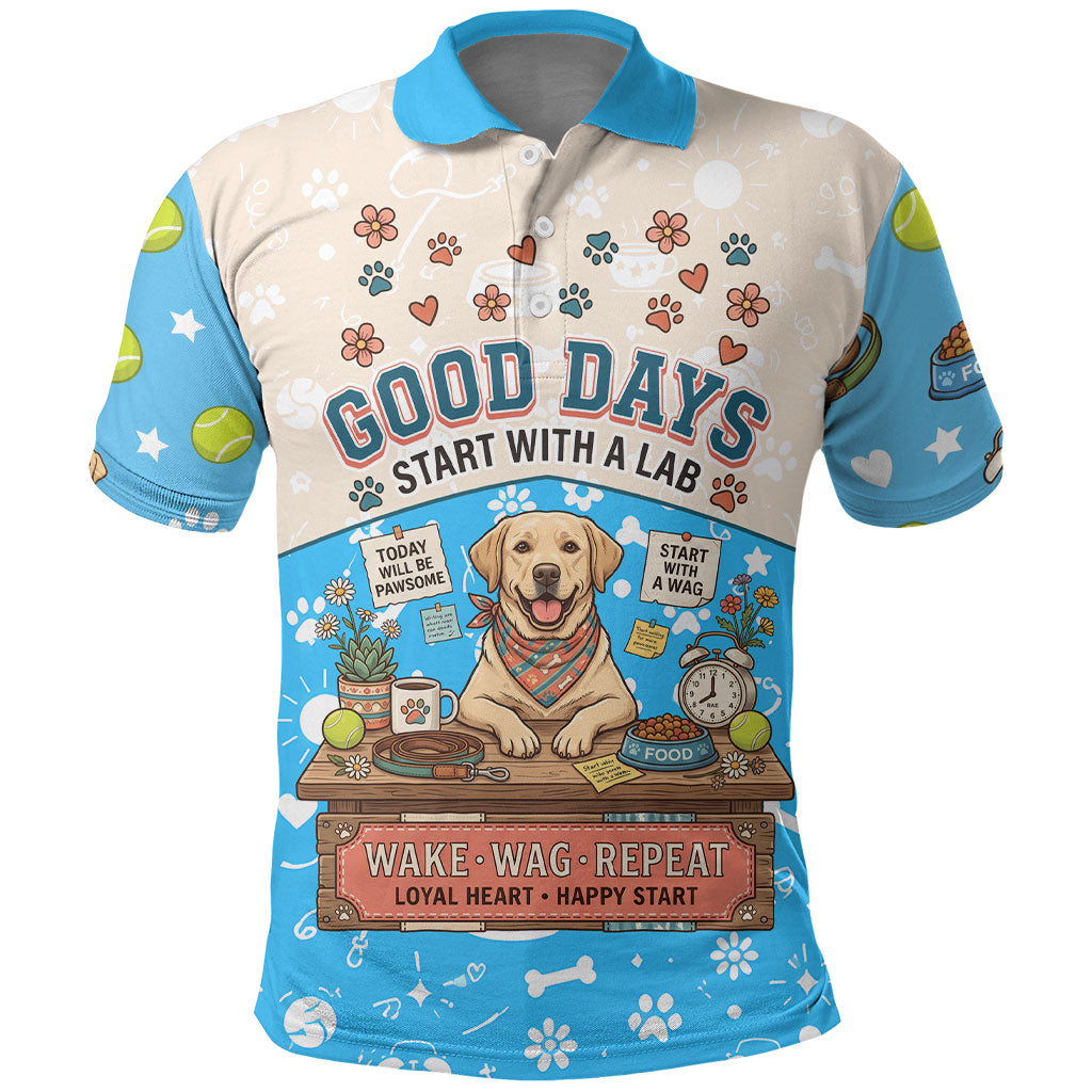 Labrador Good Days Start With A Lab Polo Shirt Retro Cute Yellow Lab Paws And Tennis Balls