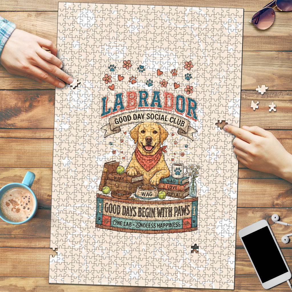 Labrador Good Days Start With A Lab Puzzle Retro Cute Yellow Lab Paws And Tennis Balls