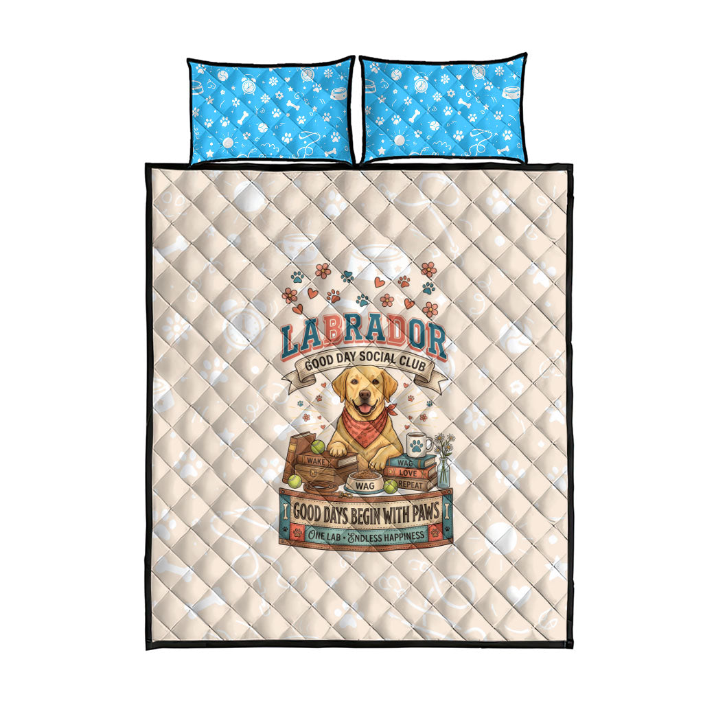 Labrador Good Days Start With A Lab Quilt Bed Set Retro Cute Yellow Lab Paws And Tennis Balls