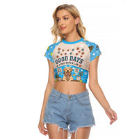 Labrador Good Days Start With A Lab Raglan Cropped T Shirt Retro Cute Yellow Lab Paws And Tennis Balls