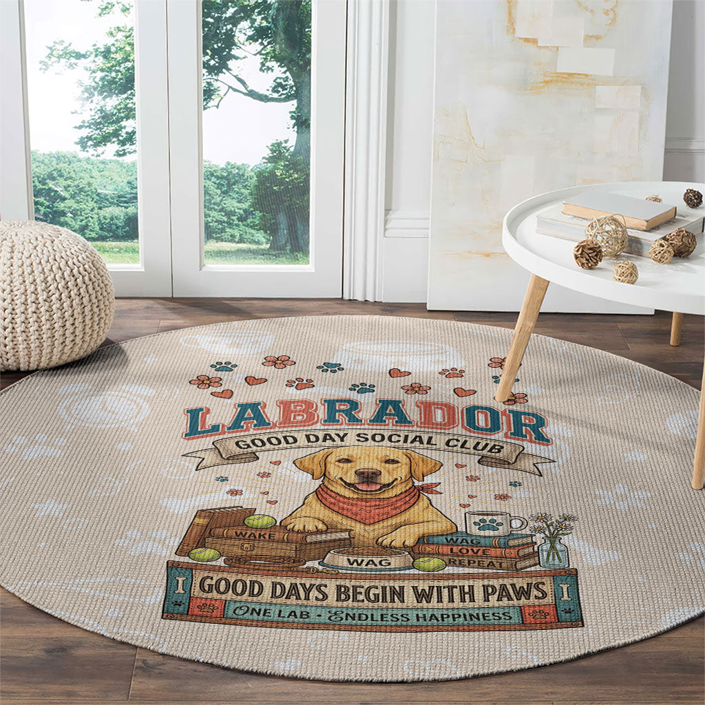 Labrador Good Days Start With A Lab Round Carpet Retro Cute Yellow Lab Paws And Tennis Balls