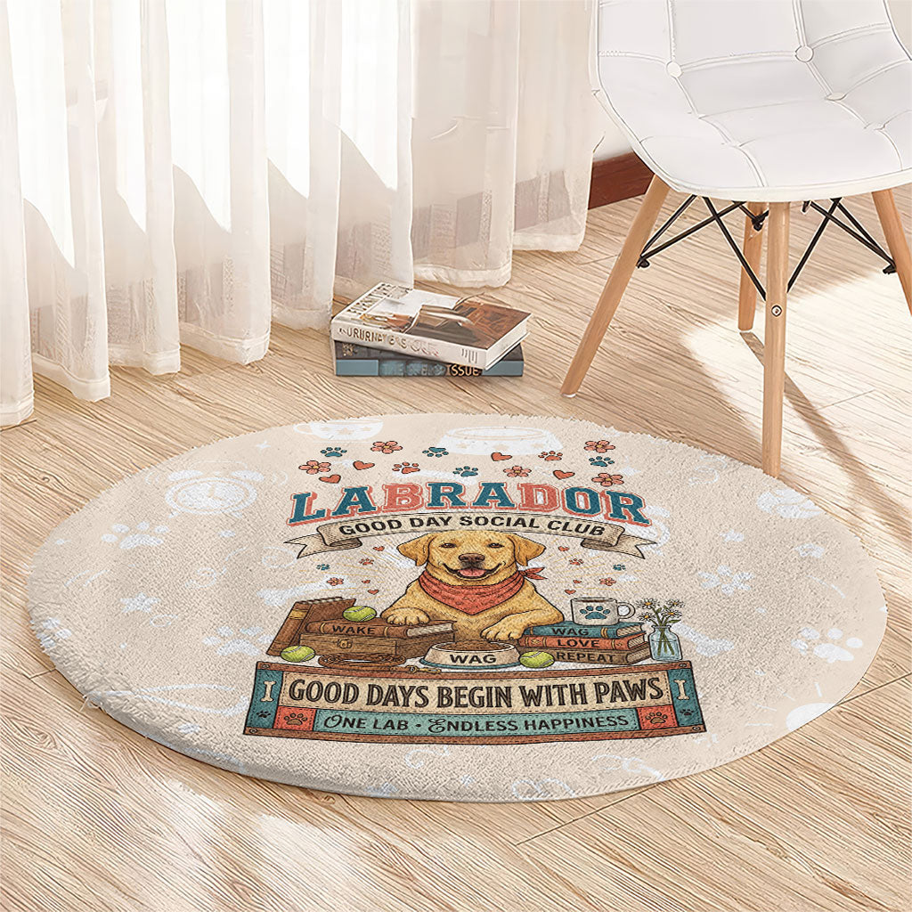 Labrador Good Days Start With A Lab Round Carpet Retro Cute Yellow Lab Paws And Tennis Balls