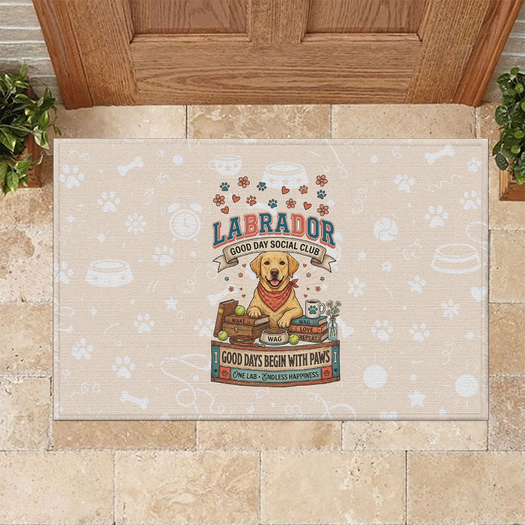 Labrador Good Days Start With A Lab Rubber Doormat Retro Cute Yellow Lab Paws And Tennis Balls