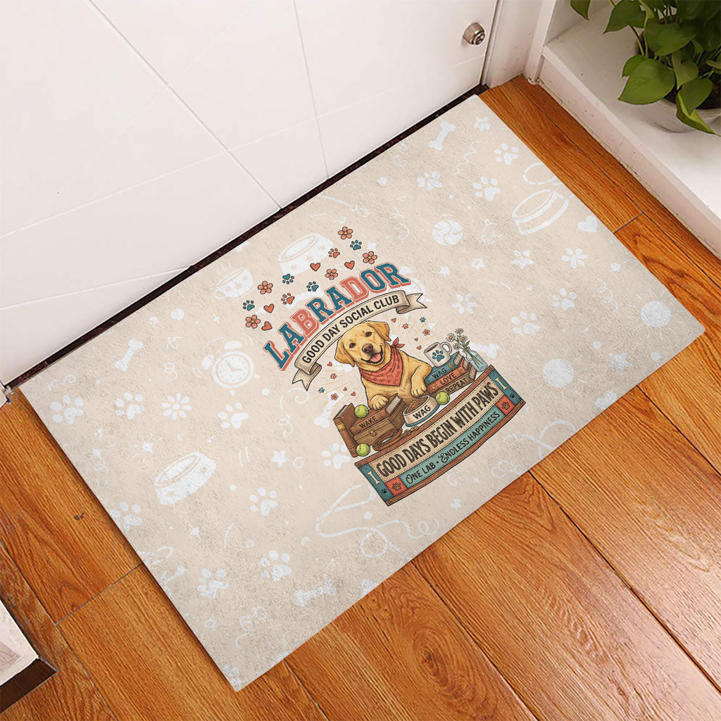 Labrador Good Days Start With A Lab Rubber Doormat Retro Cute Yellow Lab Paws And Tennis Balls