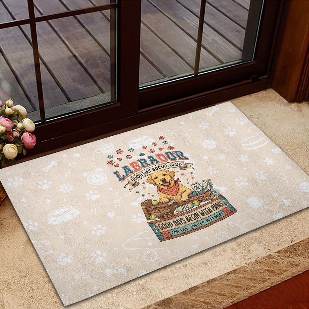 Labrador Good Days Start With A Lab Rubber Doormat Retro Cute Yellow Lab Paws And Tennis Balls