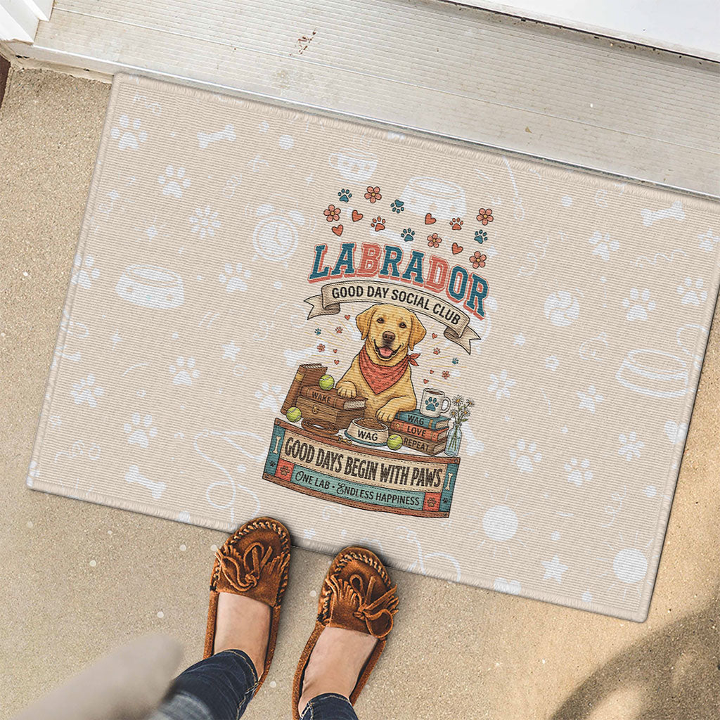 Labrador Good Days Start With A Lab Rubber Doormat Retro Cute Yellow Lab Paws And Tennis Balls