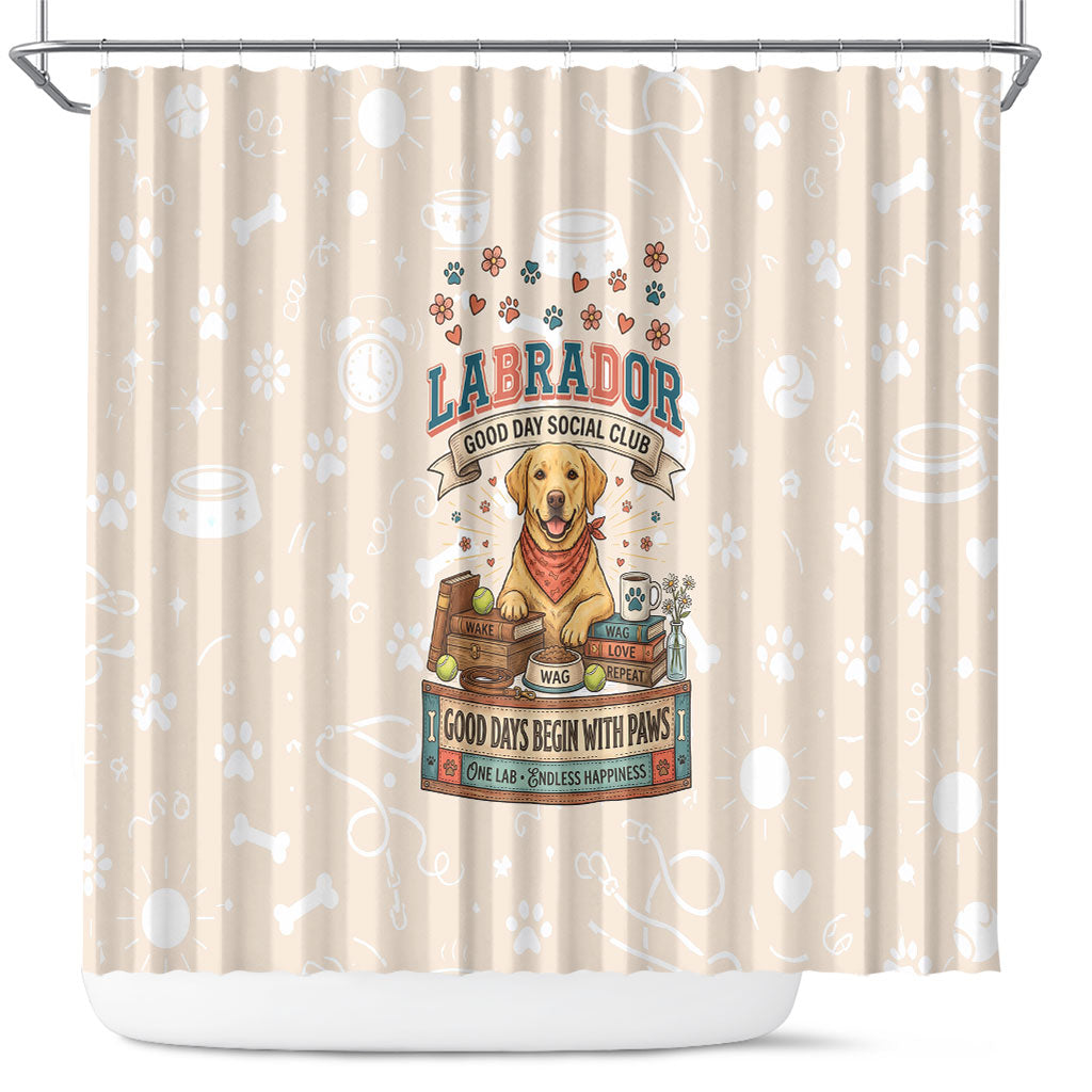 Labrador Good Days Start With A Lab Shower Curtain Retro Cute Yellow Lab Paws And Tennis Balls