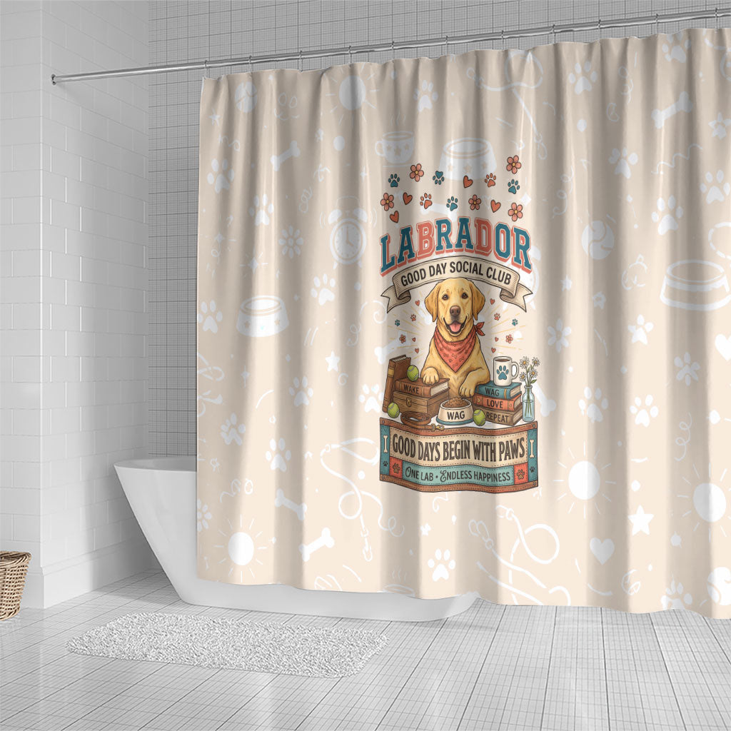Labrador Good Days Start With A Lab Shower Curtain Retro Cute Yellow Lab Paws And Tennis Balls