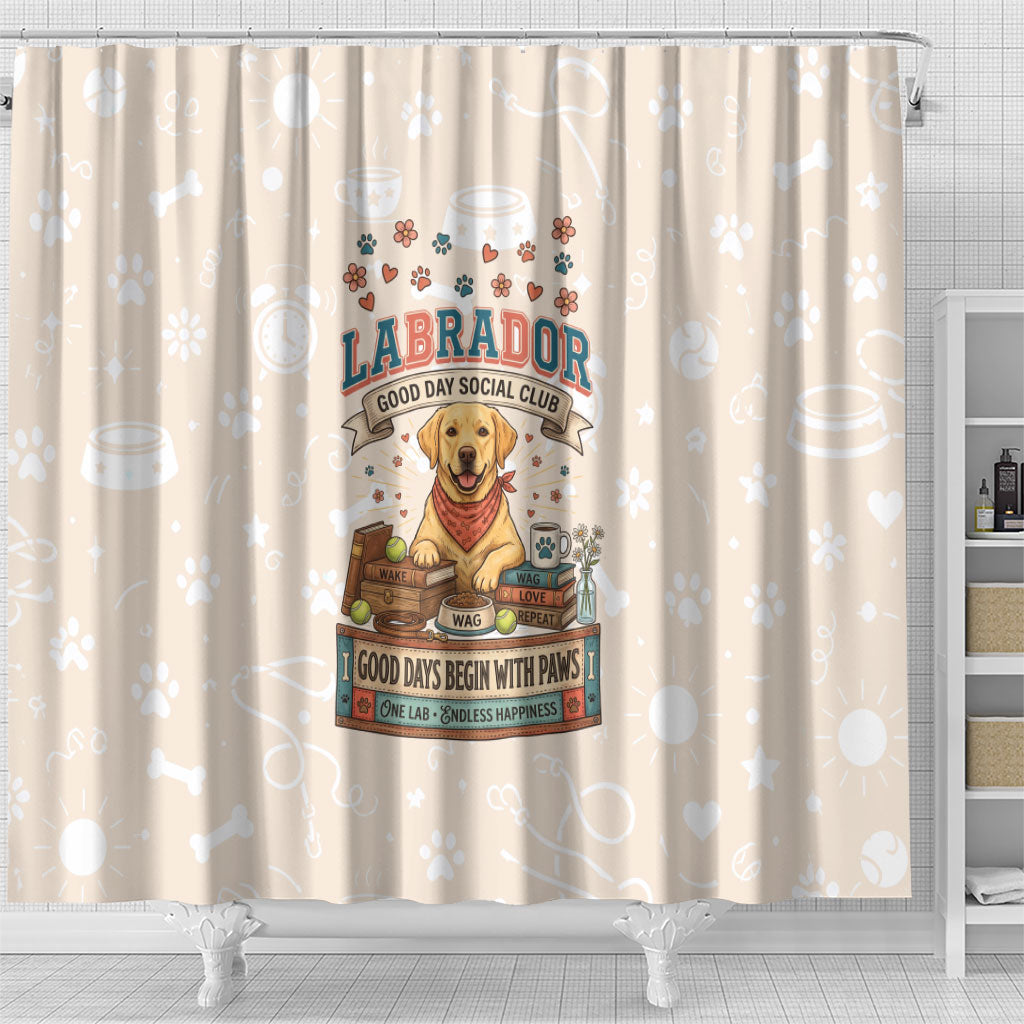 Labrador Good Days Start With A Lab Shower Curtain Retro Cute Yellow Lab Paws And Tennis Balls