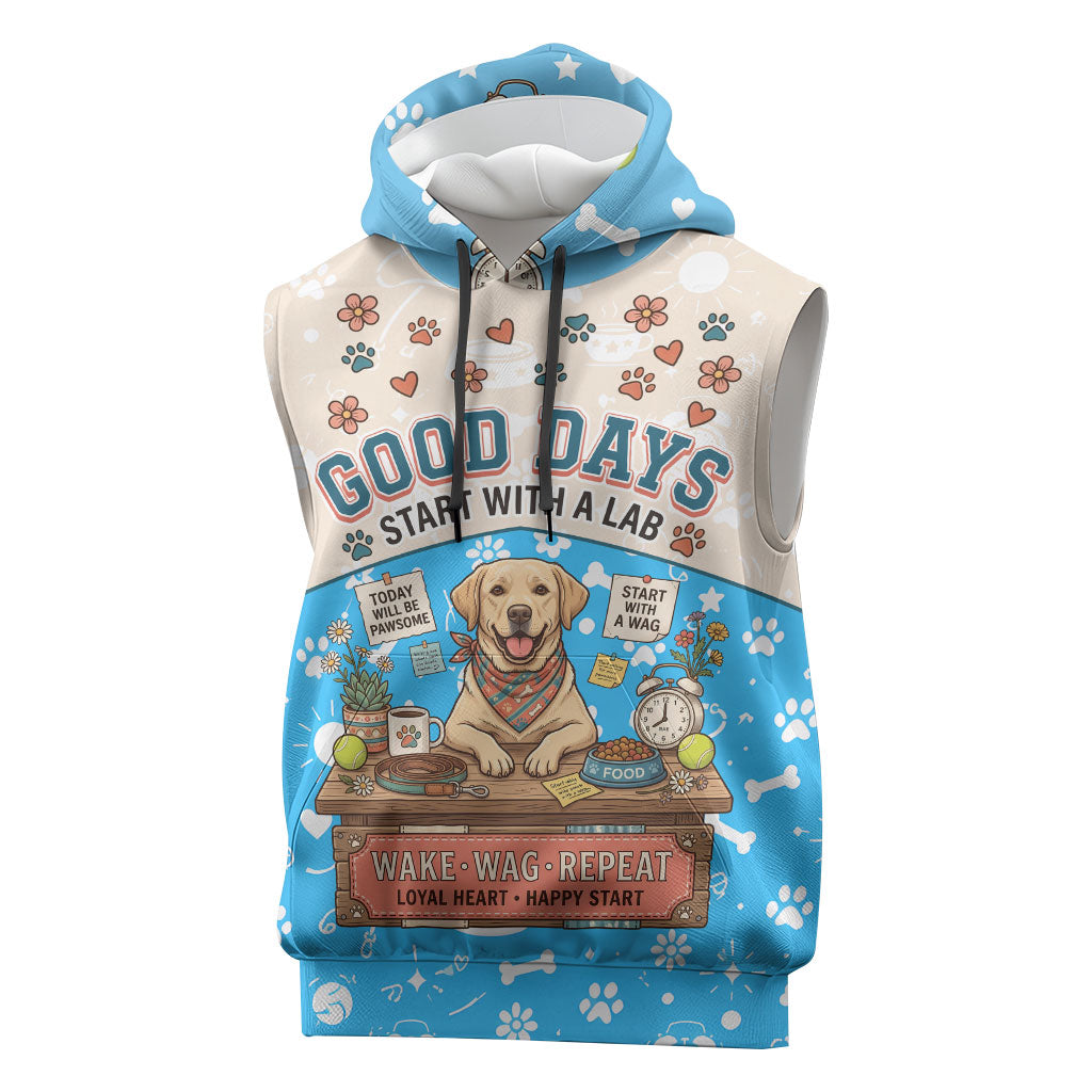 Labrador Good Days Start With A Lab Sleeveless Hoodie Retro Cute Yellow Lab Paws And Tennis Balls