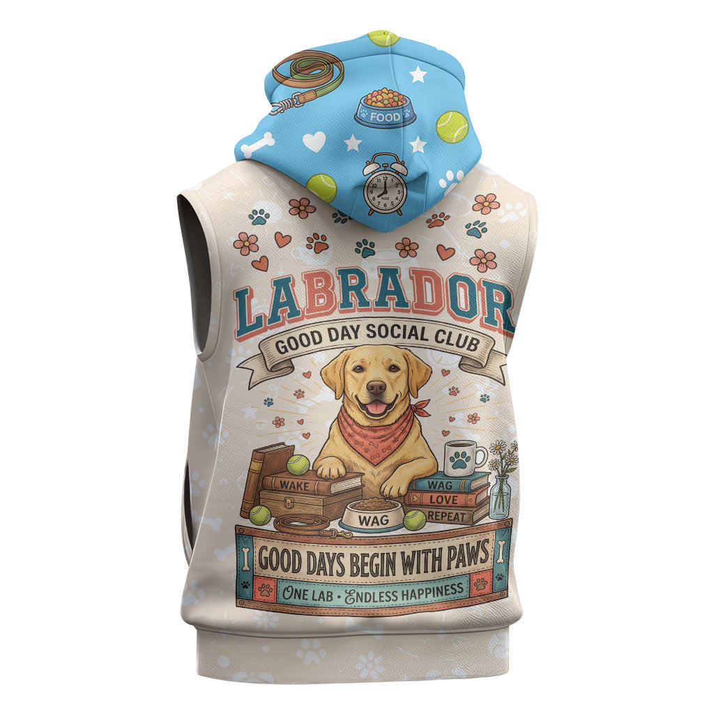 Labrador Good Days Start With A Lab Sleeveless Hoodie Retro Cute Yellow Lab Paws And Tennis Balls