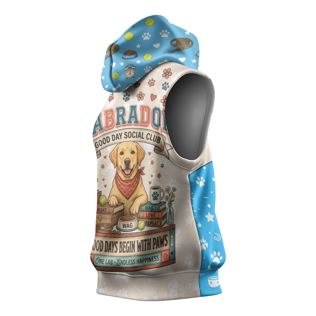 Labrador Good Days Start With A Lab Sleeveless Hoodie Retro Cute Yellow Lab Paws And Tennis Balls