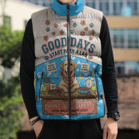 Labrador Good Days Start With A Lab Sleeveless Puffer Jacket Retro Cute Yellow Lab Paws And Tennis Balls