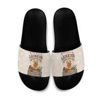 Labrador Good Days Start With A Lab Slide Sandals Retro Cute Yellow Lab Paws And Tennis Balls