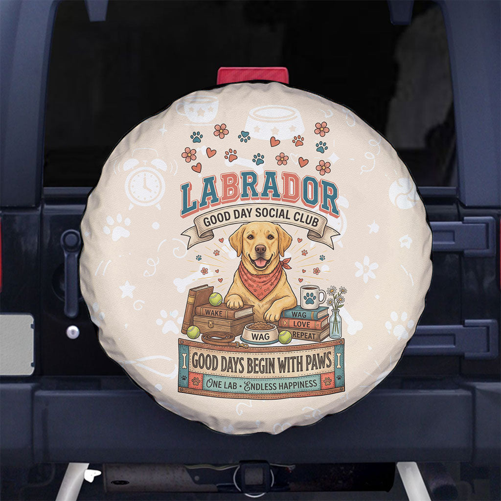 Labrador Good Days Start With A Lab Spare Tire Cover Retro Cute Yellow Lab Paws And Tennis Balls