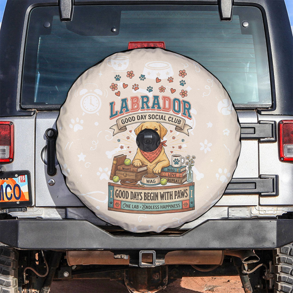 Labrador Good Days Start With A Lab Spare Tire Cover Retro Cute Yellow Lab Paws And Tennis Balls