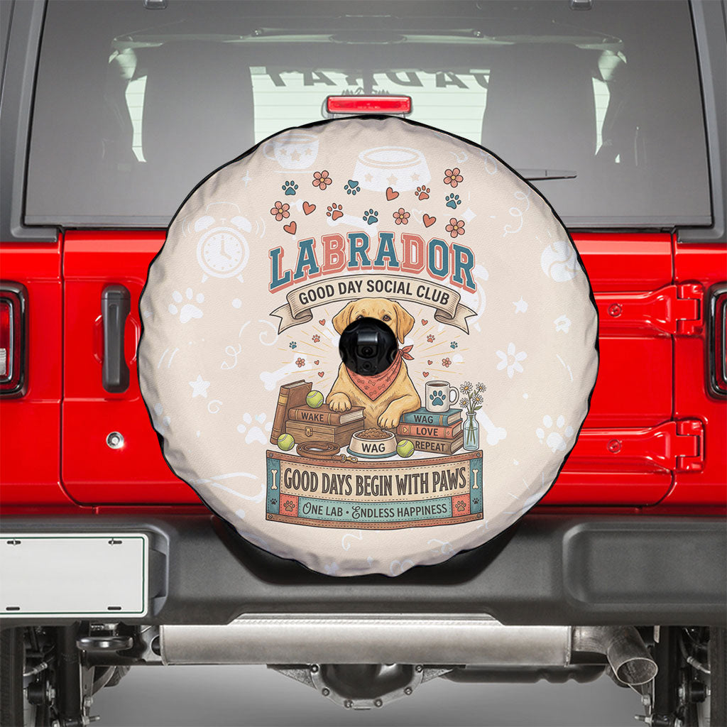 Labrador Good Days Start With A Lab Spare Tire Cover Retro Cute Yellow Lab Paws And Tennis Balls