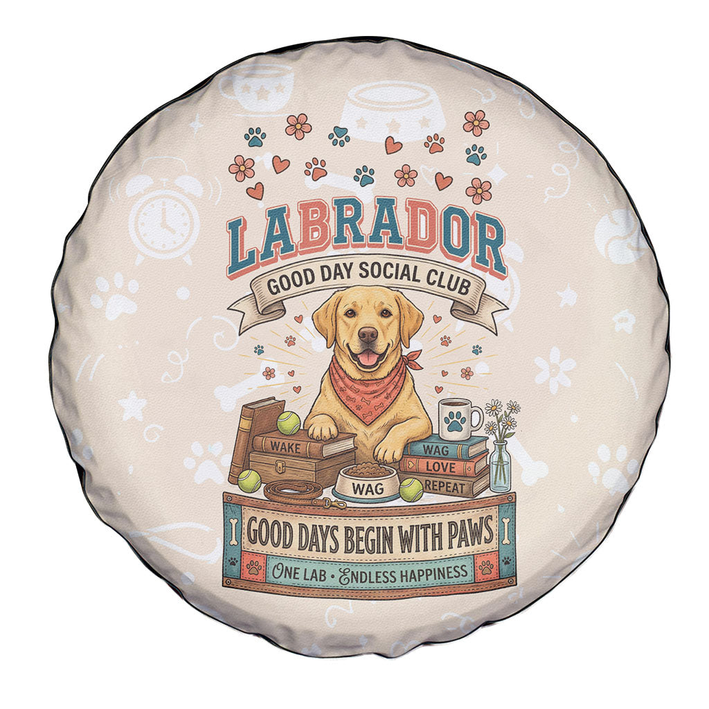 Labrador Good Days Start With A Lab Spare Tire Cover Retro Cute Yellow Lab Paws And Tennis Balls