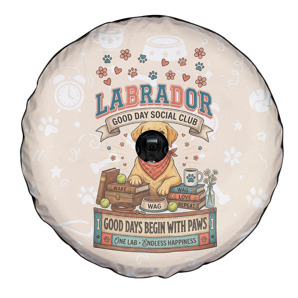 Labrador Good Days Start With A Lab Spare Tire Cover Retro Cute Yellow Lab Paws And Tennis Balls