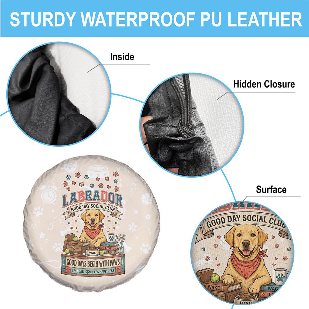 Labrador Good Days Start With A Lab Spare Tire Cover Retro Cute Yellow Lab Paws And Tennis Balls