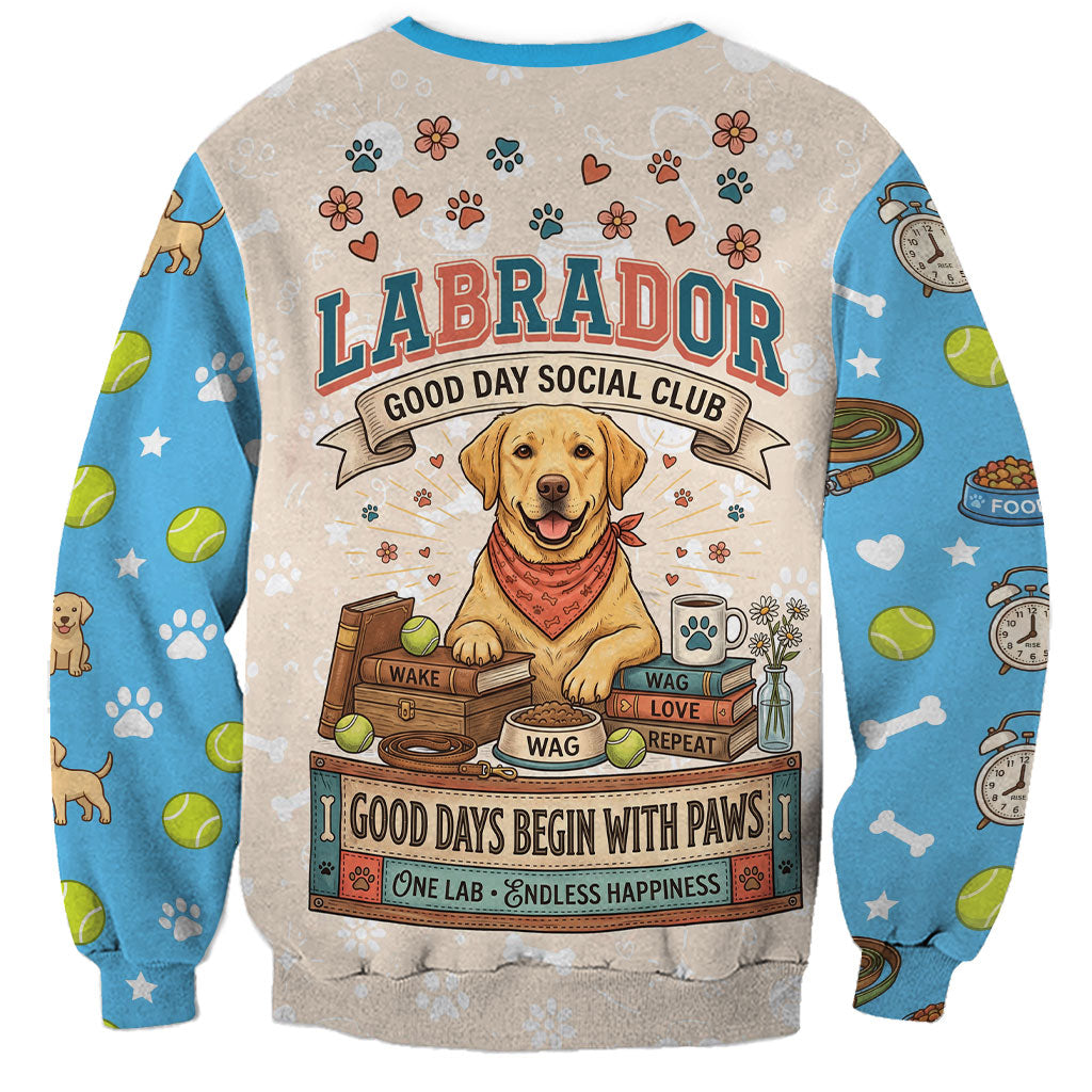 Labrador Good Days Start With A Lab Sweatshirt Retro Cute Yellow Lab Paws And Tennis Balls