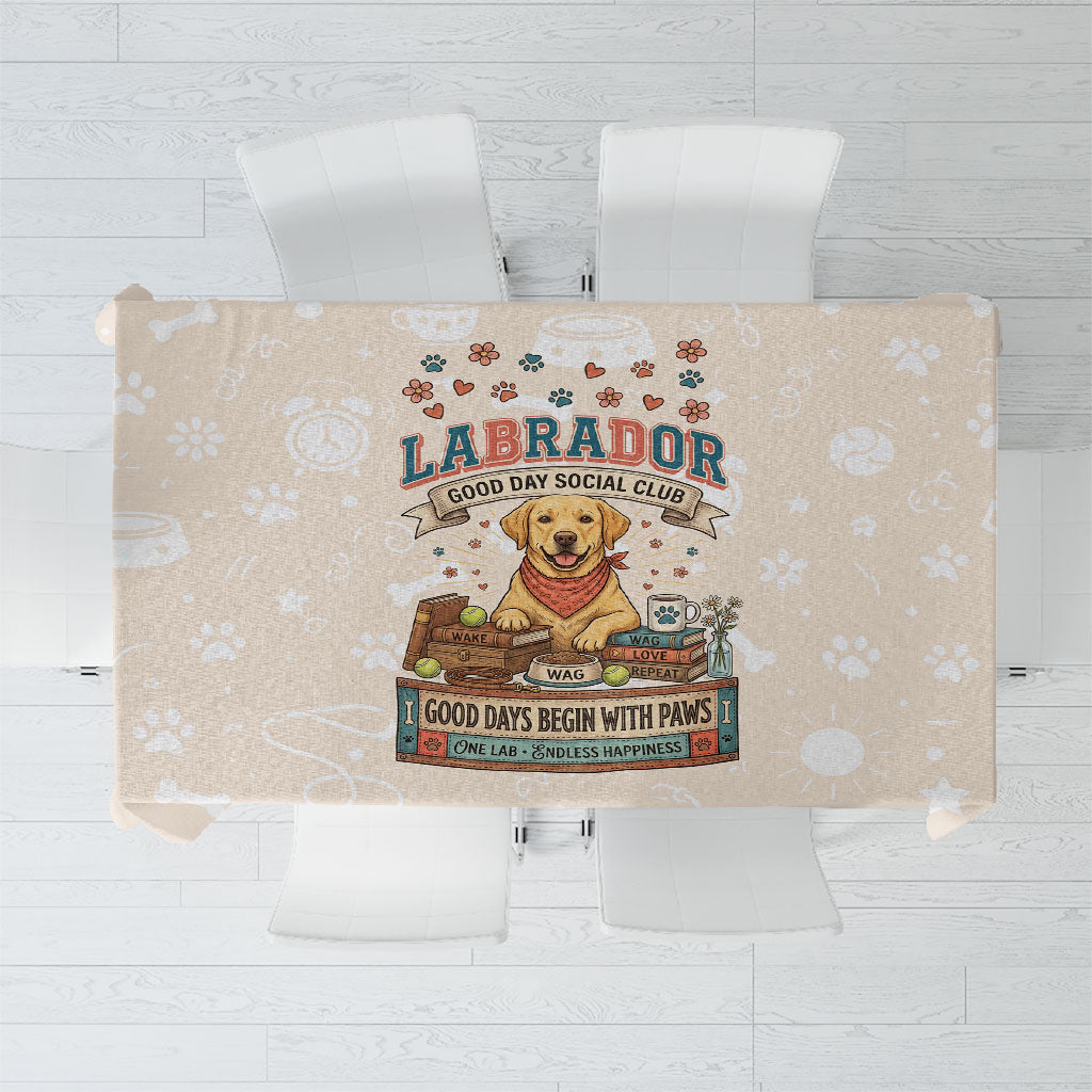 Labrador Good Days Start With A Lab Tablecloth Retro Cute Yellow Lab Paws And Tennis Balls