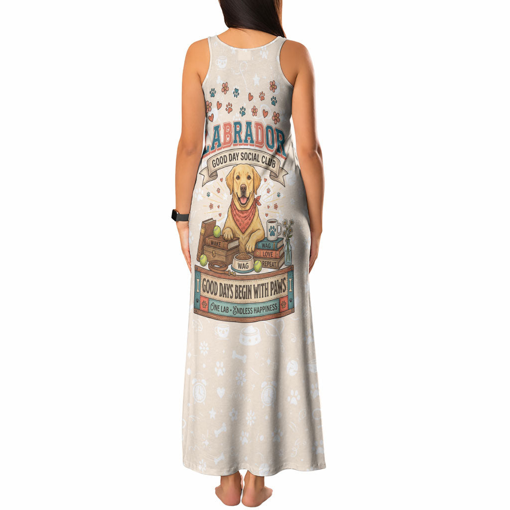 Labrador Good Days Start With A Lab Tank Maxi Dress Retro Cute Yellow Lab Paws And Tennis Balls