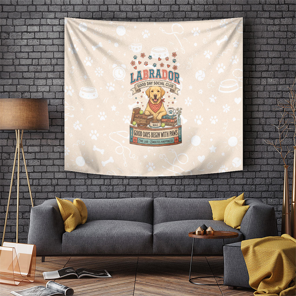 Labrador Good Days Start With A Lab Tapestry Retro Cute Yellow Lab Paws And Tennis Balls
